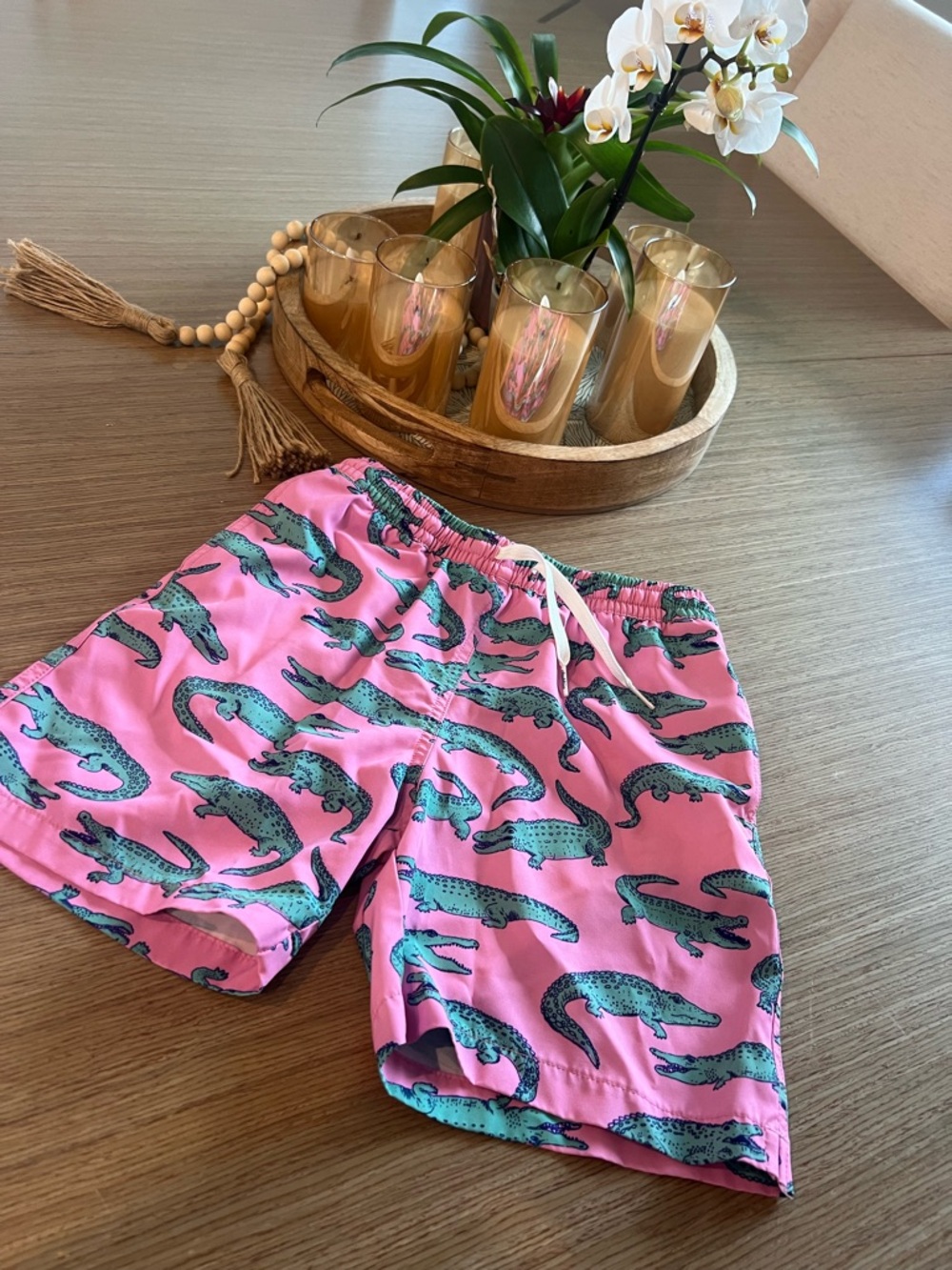 chubbies Pink Swim Trunks with Green Alligator Print